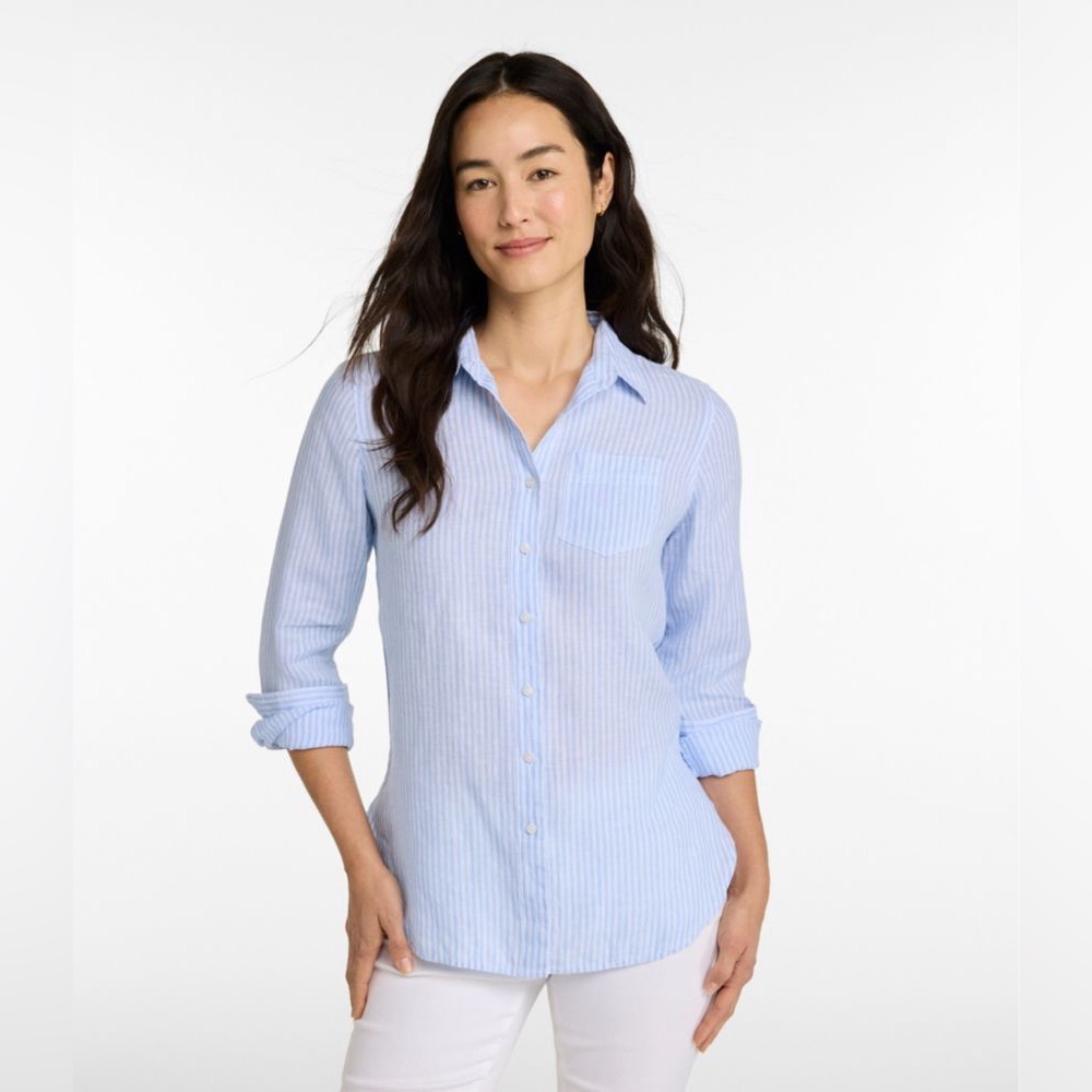 NWT LLBean Premium Washable Linen Shirt, Tunic Stripe